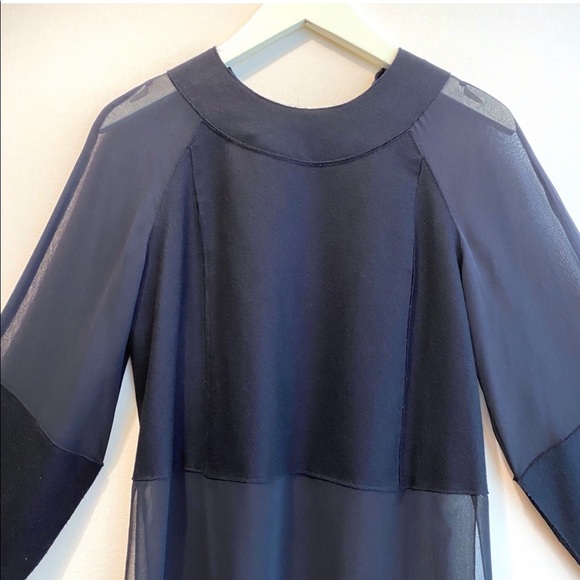 COS Silk Chiffon Top with Bonded Wool Panels in Navy - Picture 6 of 10